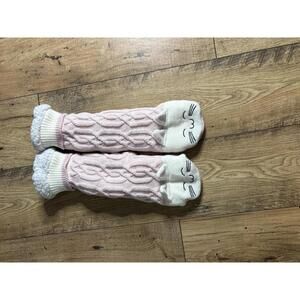 Cute Pink Cat Face Cozy Cable Knit Socks with Grips - Pastel Pink